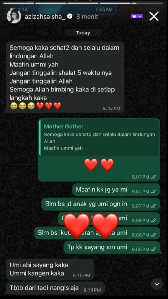Isi chat Zize dengan ibunya (Foto: Instagram/azizahslasha_)