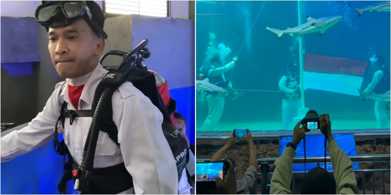 Ruben Onsu Kibarkan Bendera Merah Putih di Kolam Hiu