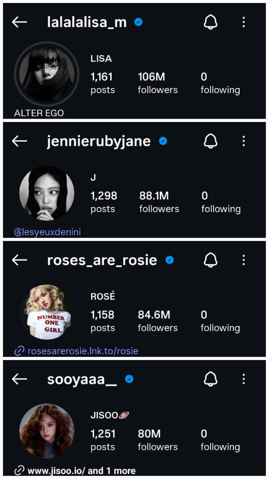 Jumlah followers akun Instagram pribadi anggota BLACKPINK. Foto: Dok. Instagram