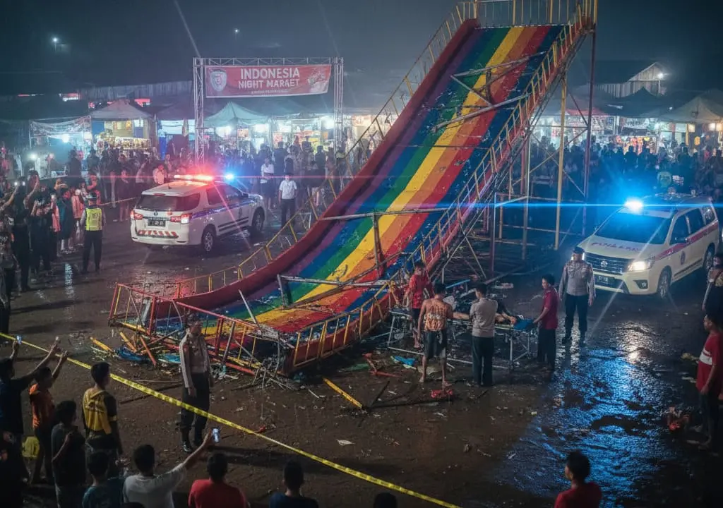 Malam Horor di Air Upas Wahana 'Rainbow Slide' Pasar Malam Ambruk, Empat Pengunjung Terluka Serius!