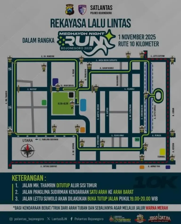 Bojonegoro Bersiap Menyala! Medhayoh Night Run 2025, Berikut Rekayasa Lalin 1 Jam