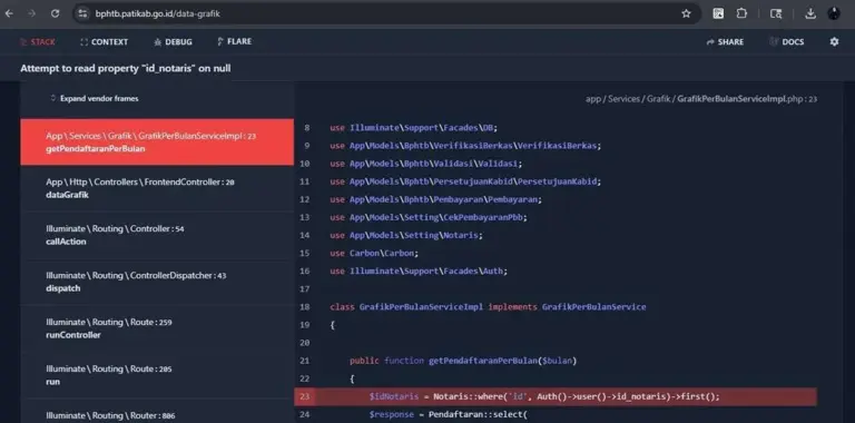 Lupa Matikan Debug Laravel, Web BPHTB Patikab Bocor Bahayakan Data