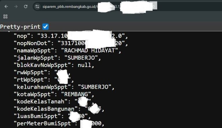 Data Pajak NIK NJOP Warga Rembang Bocor di Aplikasi Si PAREM BPPKAD