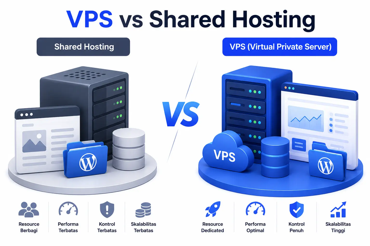 VPS vs Shared Hosting: Mana yang Lebih Baik untuk WordPress Anda?