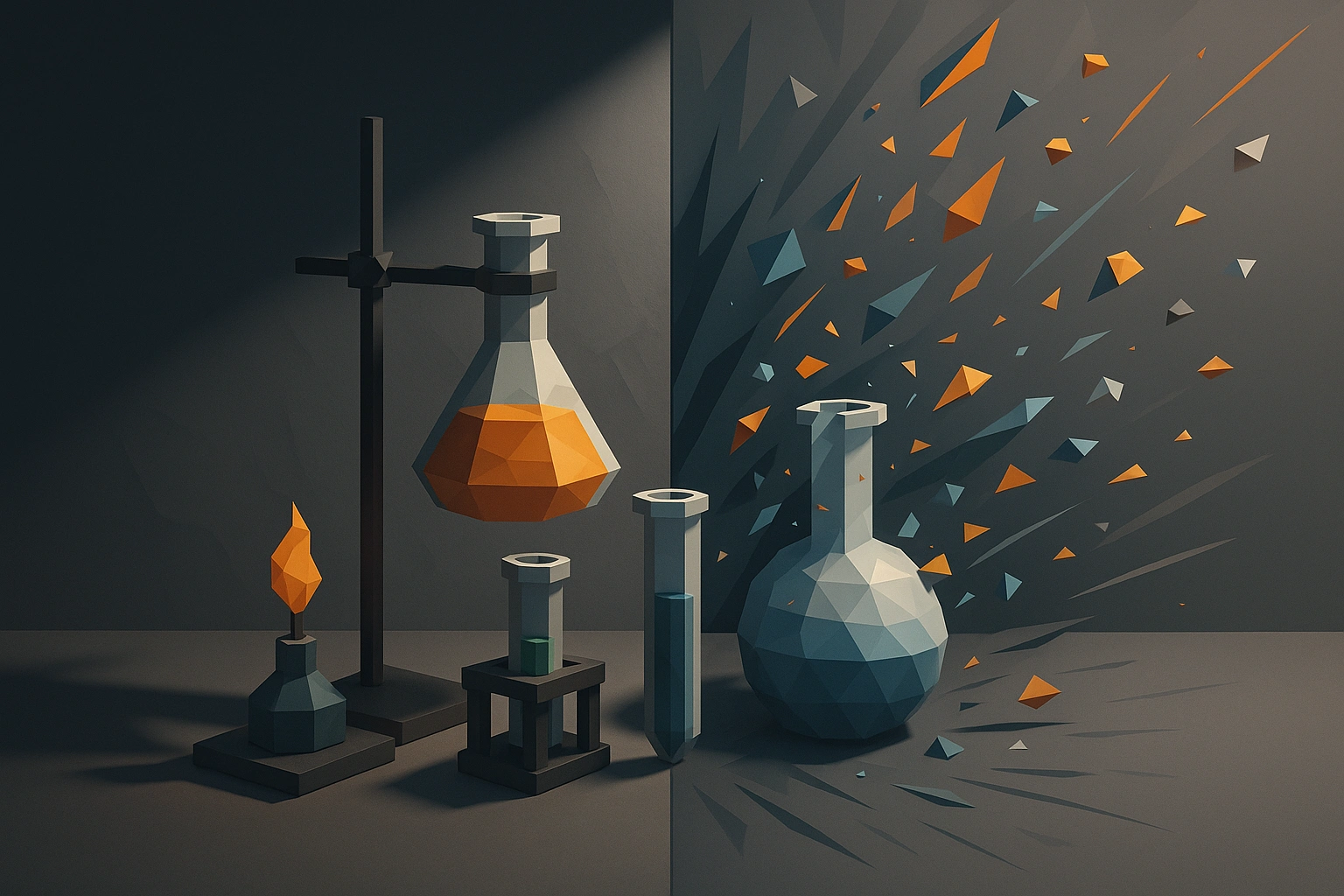 3D low-poly before-and-after comparison visualization