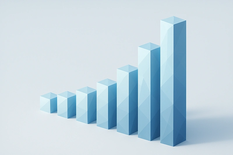 3D low-poly data visualization showing upload volume gaps across months