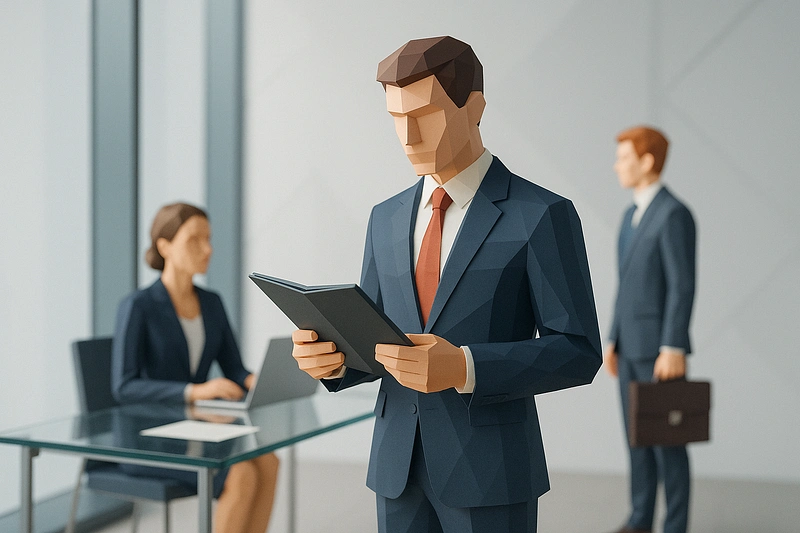 3D low-poly business scene with clean backgrounds and negative space