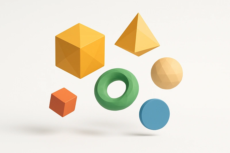 3D low-poly abstract art scene with flowing organic forms and creative lighting