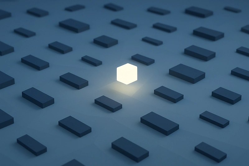 A
            minimalist 3D low poly illustration showing a single bright square