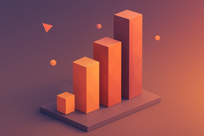 A
            3D low poly chart visualization showing towering rectangular bars dwarfing a tiny square column