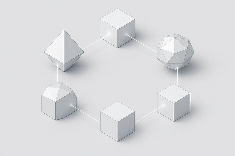 A
            3D low poly diagram showing six interconnected geometric shapes