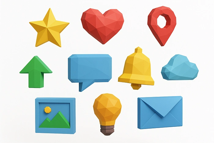 low-poly 3D collage of
            floating vector icons