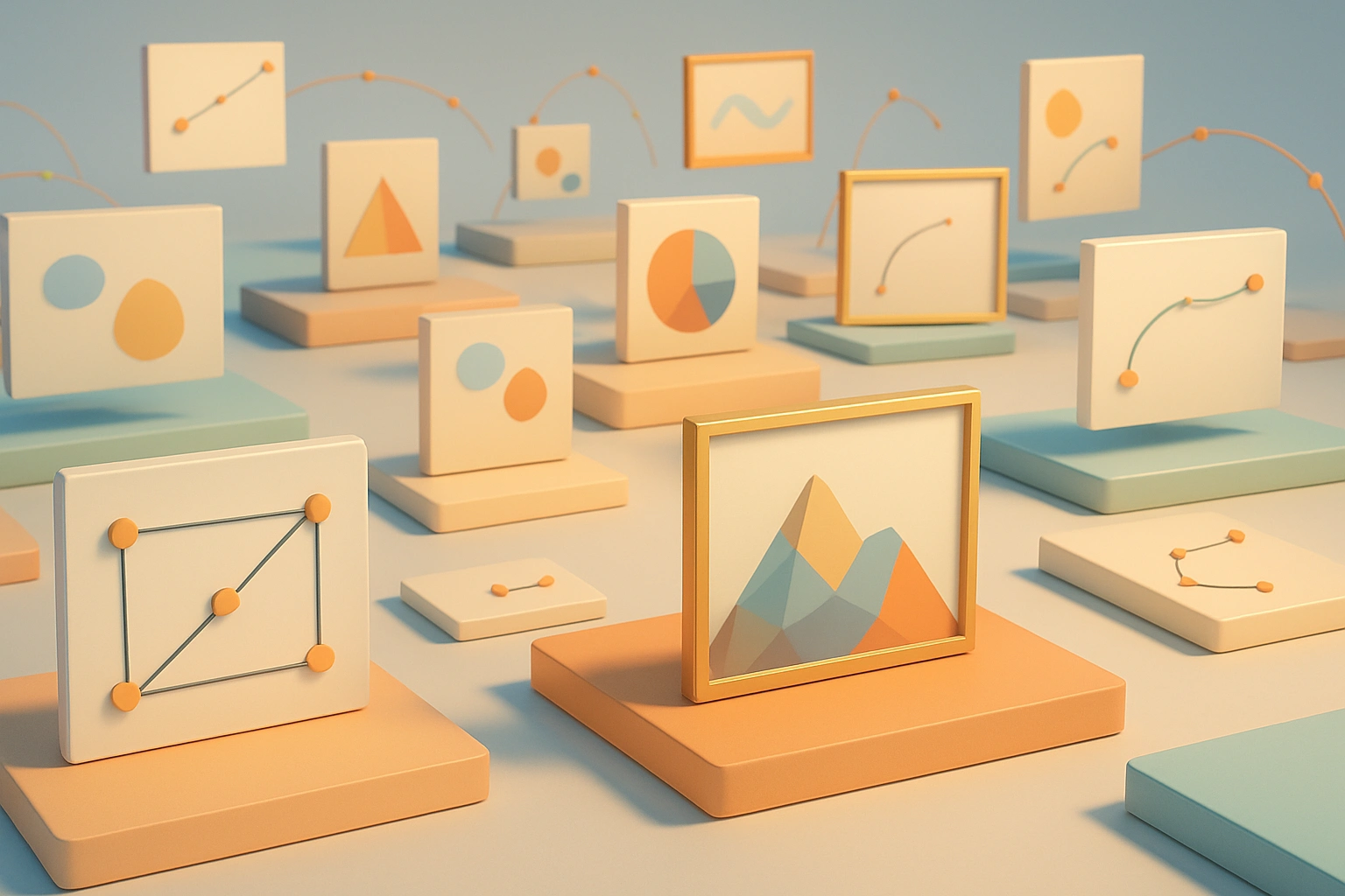 A sprawling 3D low-poly landscape built from
                floating picture frames