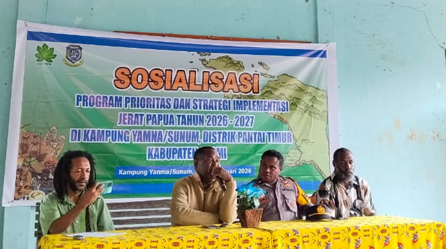 Sosialisasi Program Prioritas JERAT Papua dan Penguatan Ekonomi Biru–Hijau di Kampung Yamna/Sunum, Pantai Timur Sarmi