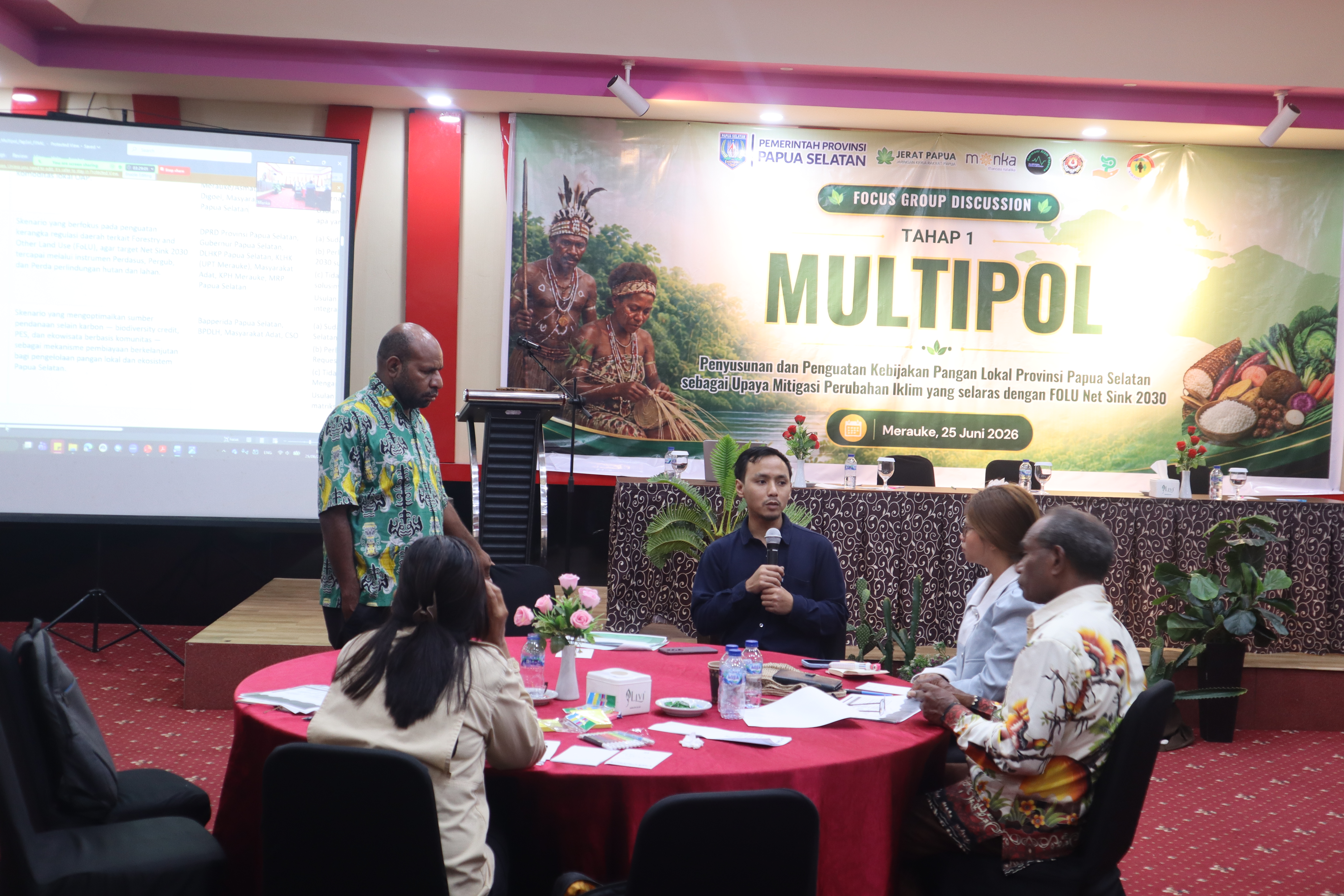 Partisipasi aktif dari peserta dalam menyampaikan pandangan, masukan, dan rekomendasi terkait penguatan pangan lokal serta mitigasi perubahan iklim di Papua Selatan.