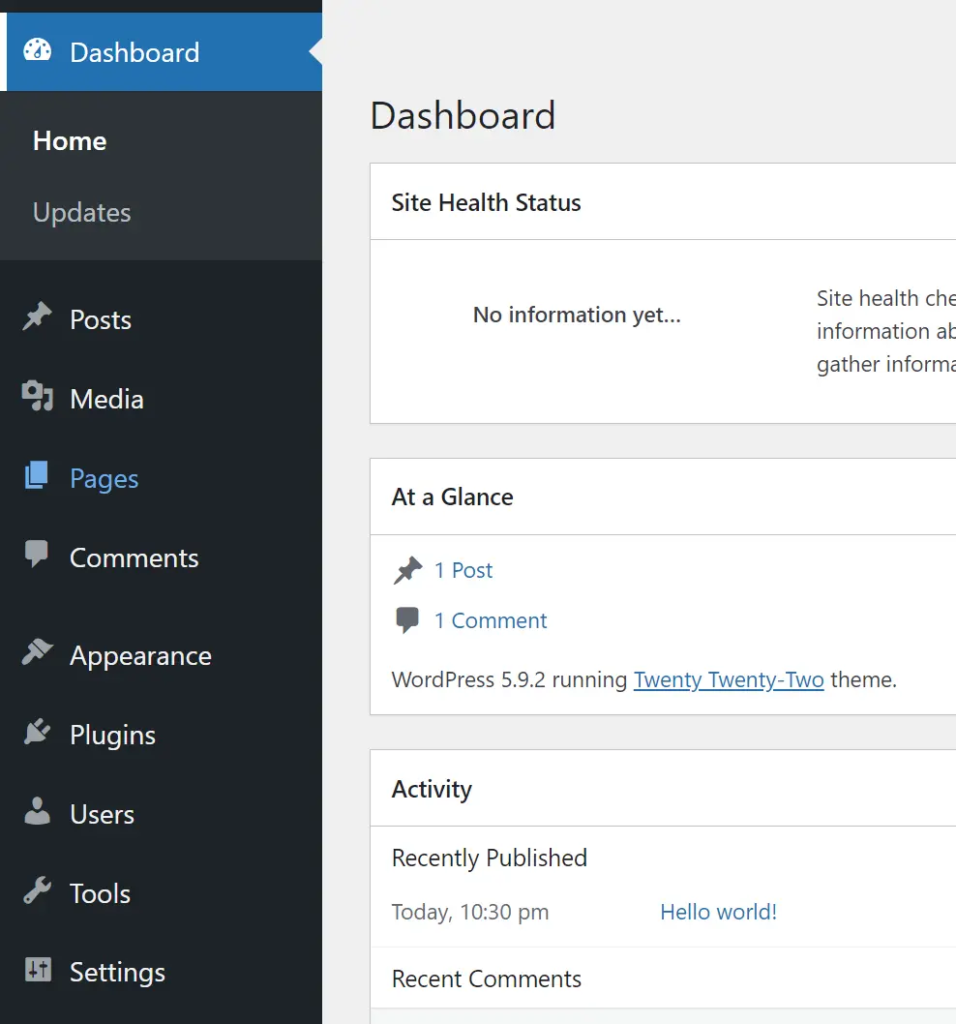 Bagian Penting di Dashboard WordPress