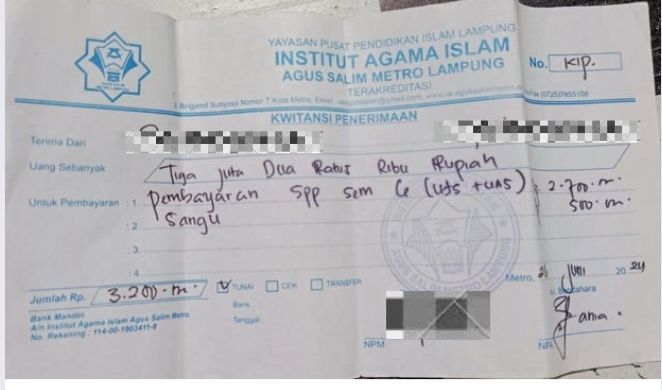 UNISLA Metro Sampaikan Hak Jawab Soal Dugaan Penggelapan Dana KIPK, Mahasiswa Tampilkan Bukti Kuitansi