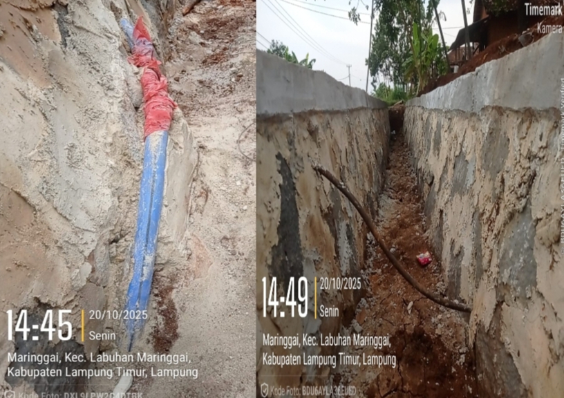 Diduga Tak Sesuai Standar Teknis, Jaringan Kabel Optik Ganggu Pengerjaan Saluran Drainase di Labuhan Maringgai