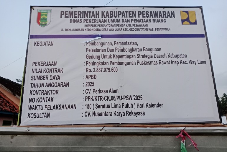 Proyek Puskesmas Way Lima Rp2,9 Miliar Disorot, Diduga Pakai Material Tak Sesuai Spesifikasi