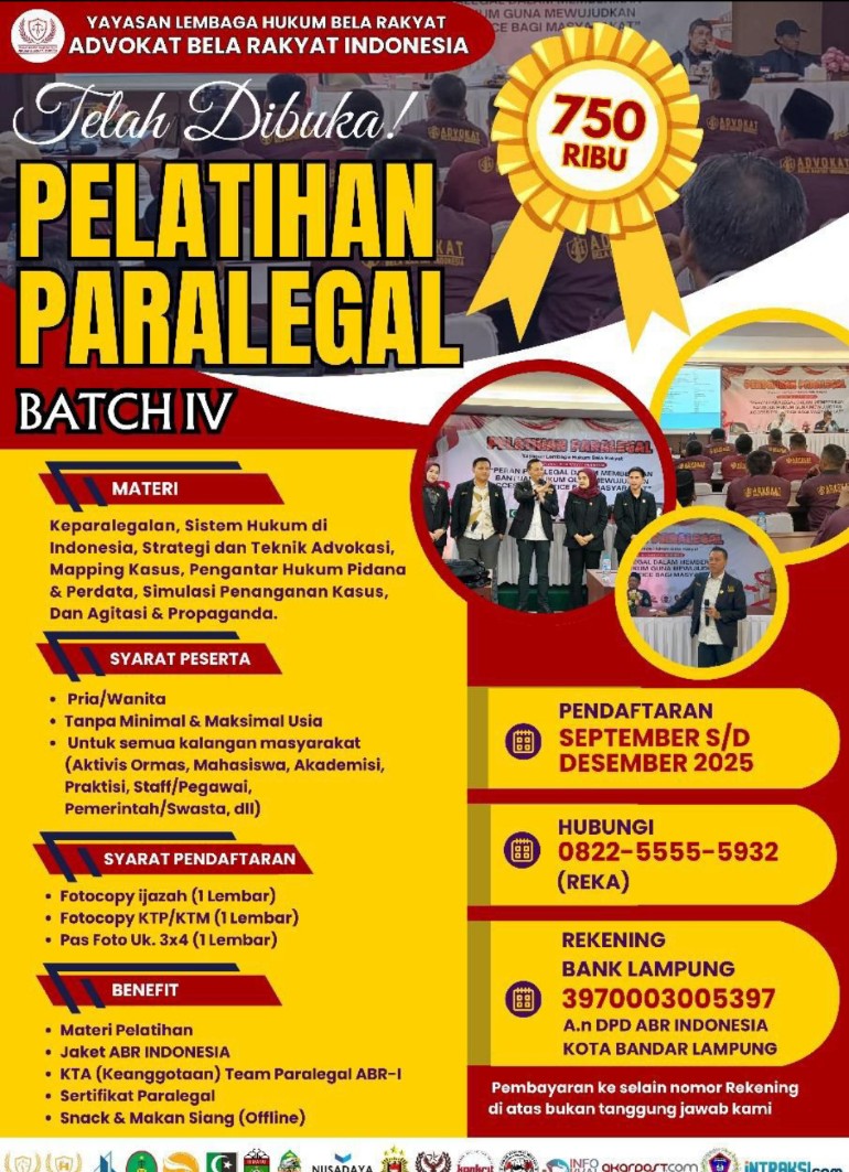 Dewan Pengurus Pusat Advokat Bela Rakyat Indonesia Kembali Gelar Pelatihan Paralegal Desember 2025