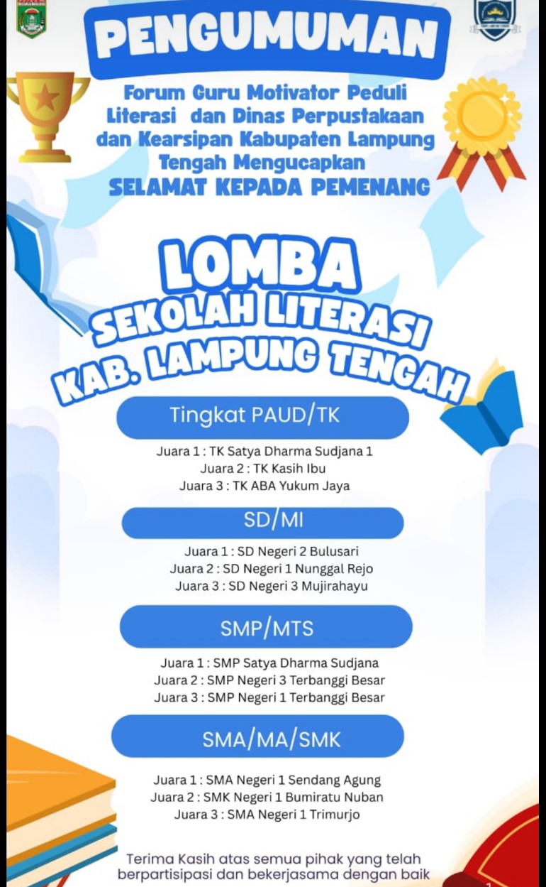Dispusip Lampung Tengah Dukung Lomba Sekolah Literasi FGMPL