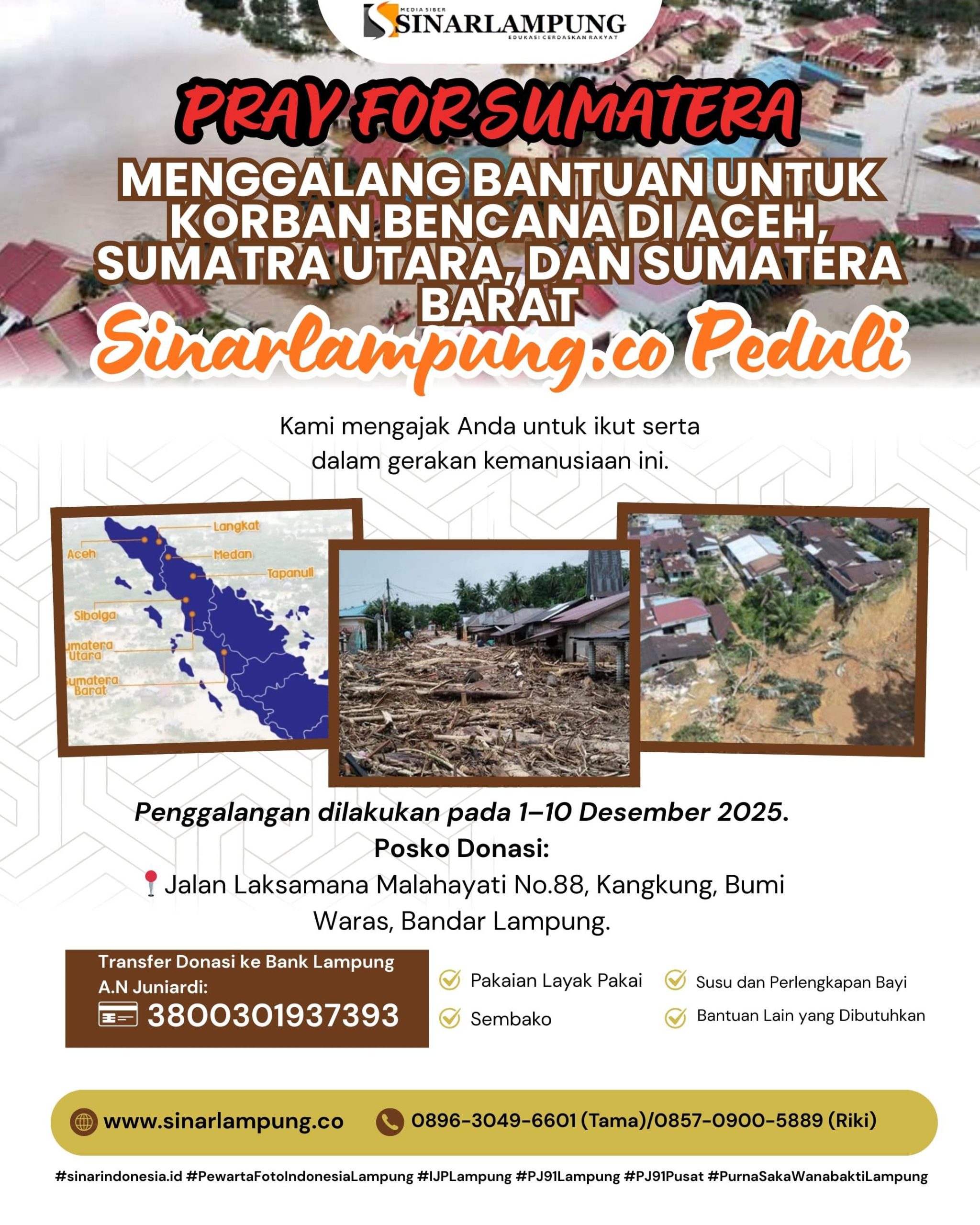 Sinarlampung.co Galang Bantuan untuk Korban Bencana di Aceh, Sumut, dan Sumbar