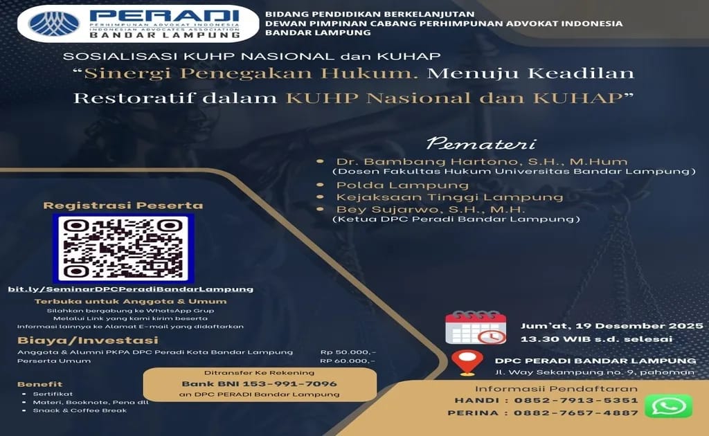 Peradi Bandar Lampung Gelar Sosialisasi KUHP Nasional Dan KUHAP