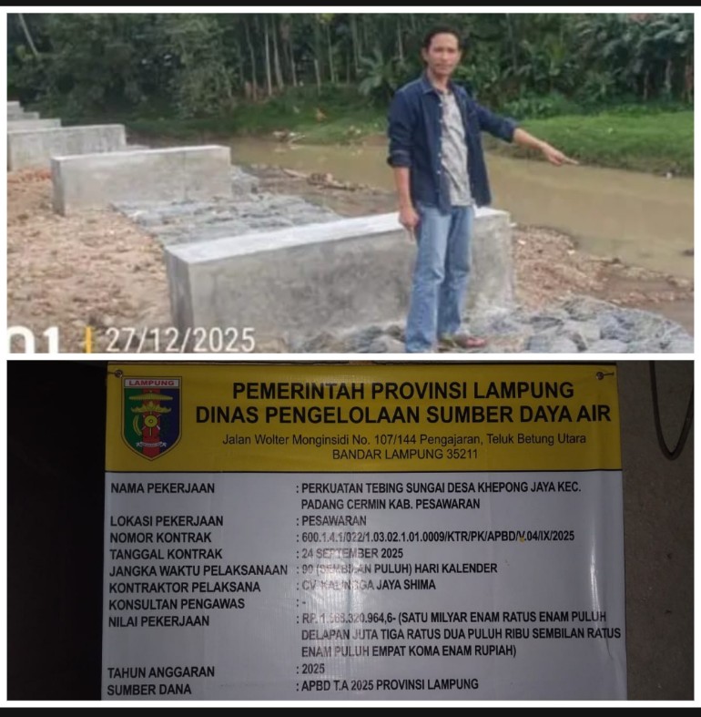 PSDA Lampung Bangun Bronjong di Desa Khepong Jaya, Warga Apresiasi