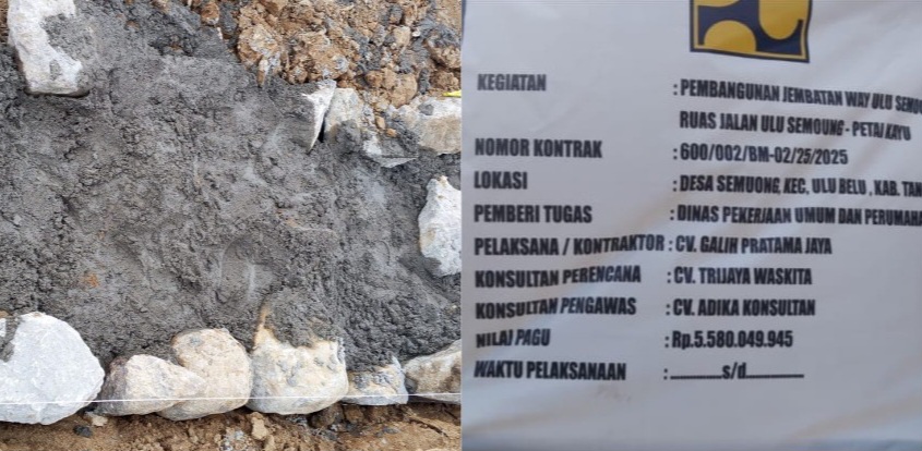 Proyek Jembatan Ulu Belu Rp6,3 Miliar Disorot Warga, Ditegur PUPR karena Diduga Gunakan Pasir Hitam