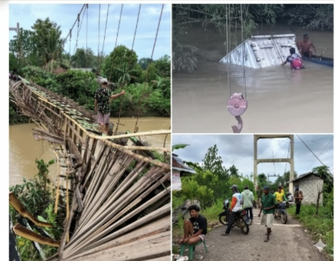 Nekat Lintasi Jembatan Gantung Berusia 53 Tahun, Mobil Boks Terjun ke Sungai Way Pengubuan