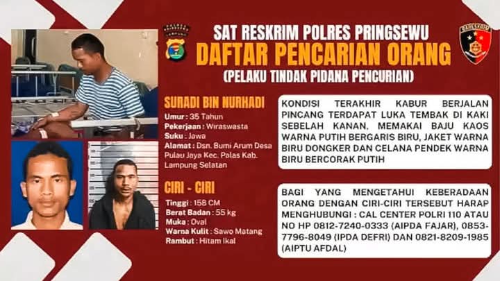 Tahanan Kasus Pencurian Kabur dari Ruang Operasi RSUD Pringsewu, Polisi Buru Pelaku dengan Luka Tembak