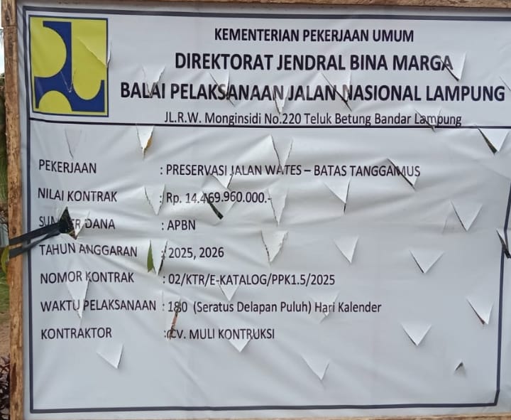 Proyek Preservasi Jalan Wates Batas Tanggamus Senilai Rp14,4 Miliar Disorot Warga