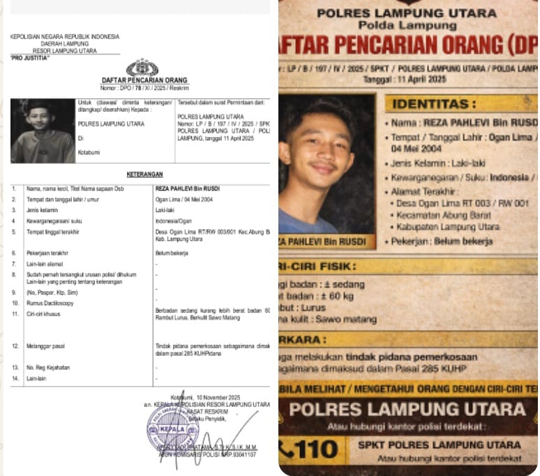 Satu Pelaku Pemerkosaan di Lampura masih Buron, Polisi Kejar Hingga Bali