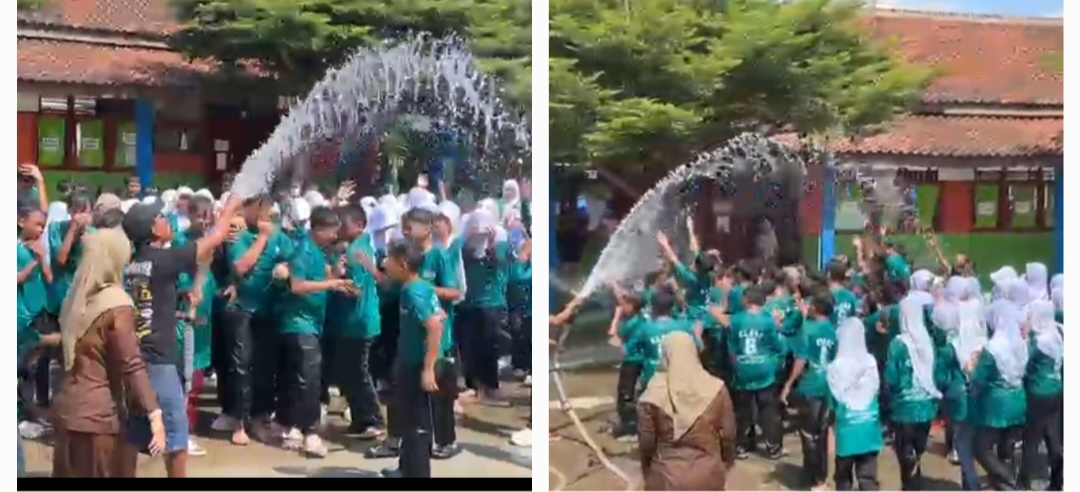 Unik, Pelepasan Lulusan SD Negeri 2 Harapan Jaya Diwarnai Penyemprotan Air dari Mobil Tangki