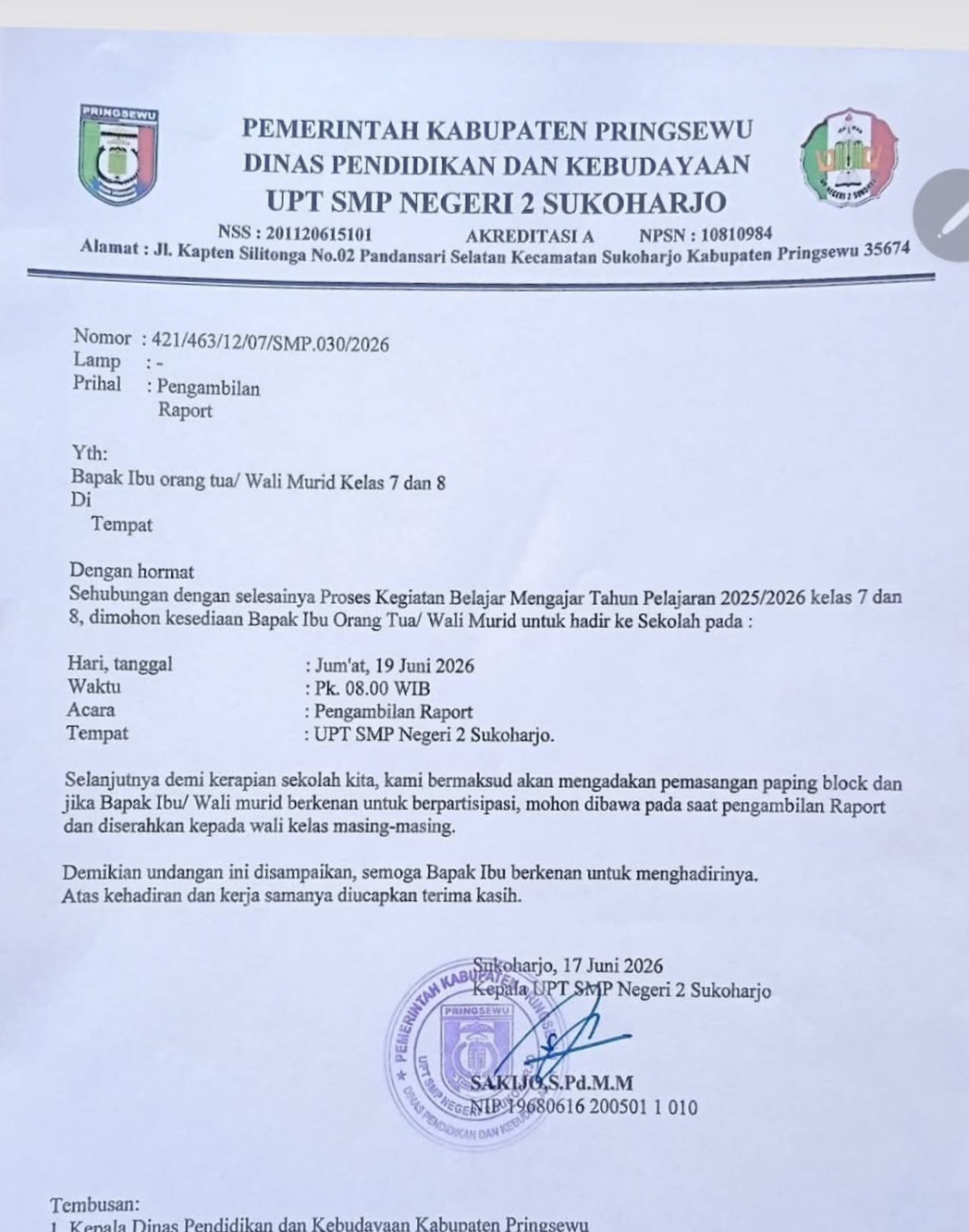 Dana BOS Miliaran Dipertanyakan, Surat Partisipasi Perapihan Paving Blok SMPN 2 Sukoharjo Viral