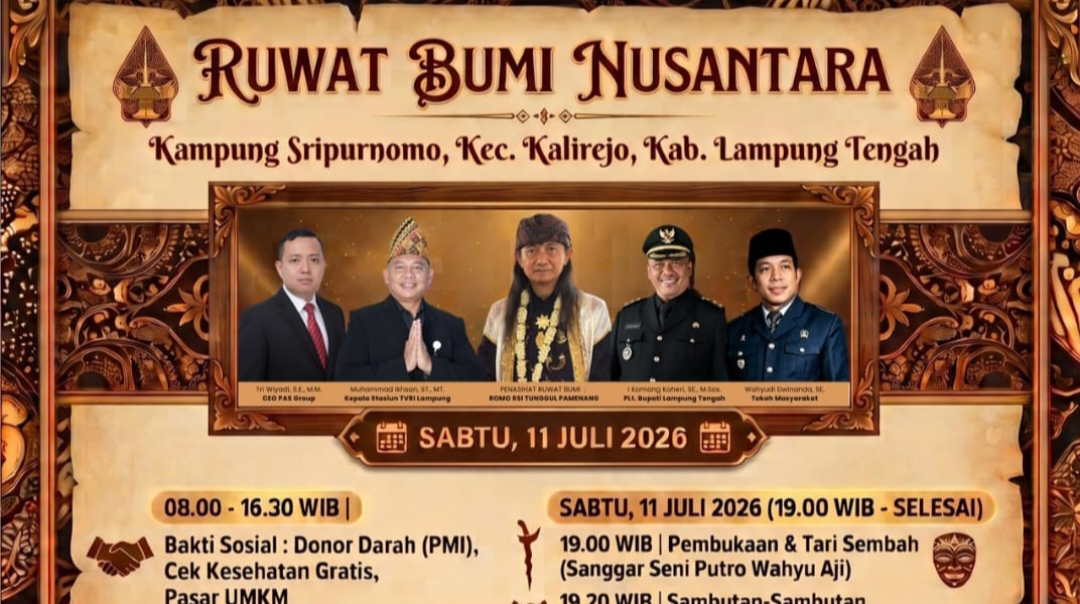 Peringati HUT ke-80 Lampung Tengah dan HUT ke-35 TVRI, Warga Sripurnomo Gelar Ruwat Bumi Nusantara 2026