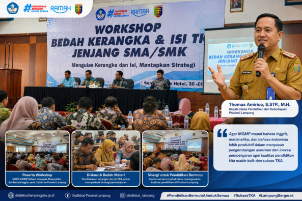 Gelar Workshop Bedah Kerangka TKA, Kadisdikbud Lampung Thomas Amirico Minta MGMP Lebih Produktif