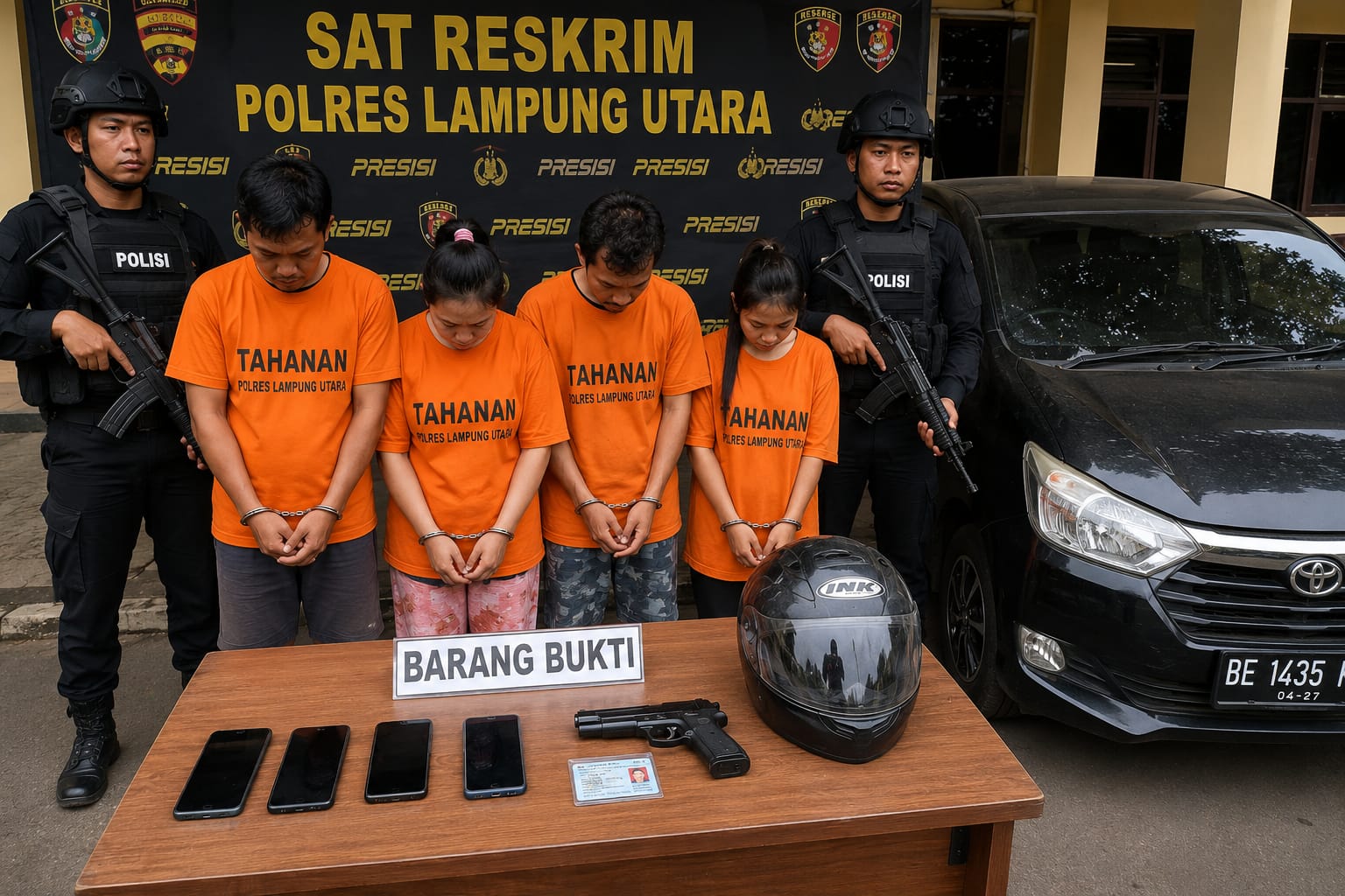 Polres Lampung Utara Kembangkan Komplotan Begal MOdus Kencan MiChat Satu Keluarga Sekap Korban, Satu Pelaku Buron