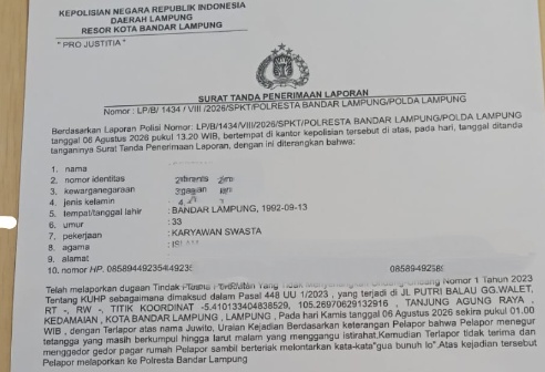 Dugaan Pengancaman Keluarga Pengurus PWI Lampung Dikawal Legislator dan Jurnalis