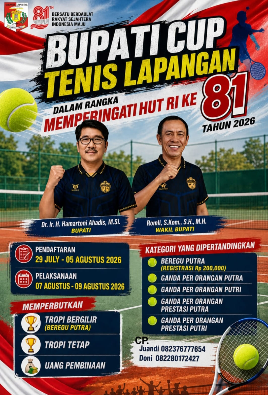 Bupati Cup Jadi Ajang Seleksi Atlet Porprov, 10 Tim Tenis Siap Bertanding di Kotabumi