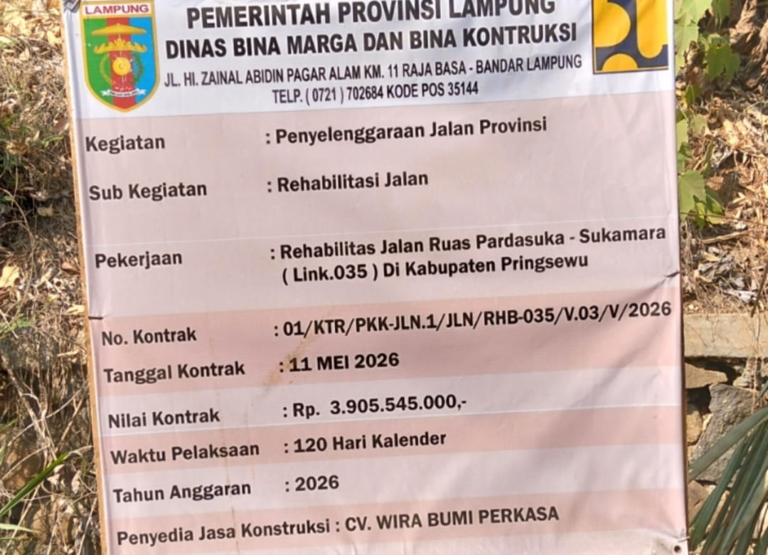 Rehabilitasi Jalan Pardasuka-Sukamara Senilai Rp3,9 Miliar Disorot, LSM Penjara Indonesia Minta Pengawasan Diperketat