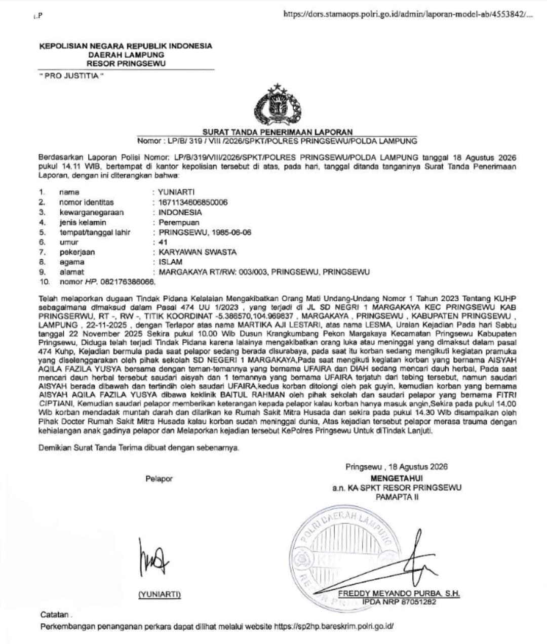 Kasus Pramuka Pringsewu Resmi Masuk Polres