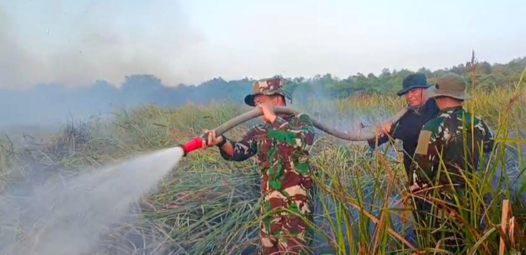 Pangdam XXI/Radin Inten Kerahkan Prajurit Yonif TP 943/DPC untuk Bantu Pemadaman Karhutla di Way Kambas