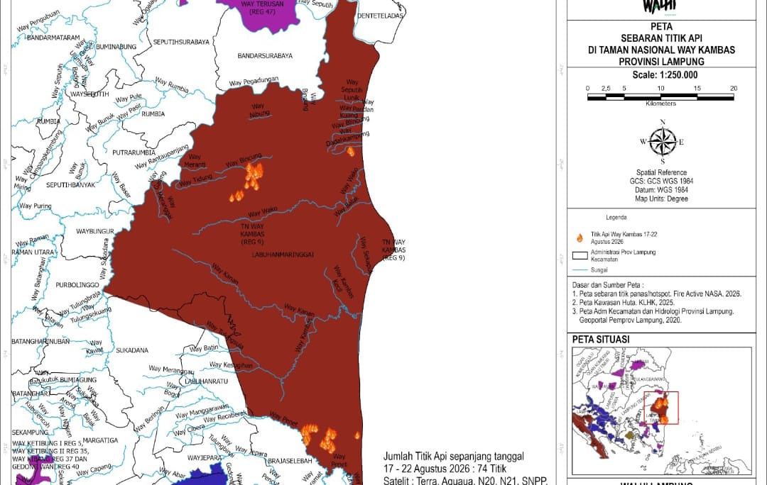 74 Titik Api Terdeteksi di Way Kambas, WALHI Soroti Kegagalan Pencegahan Kebakaran
