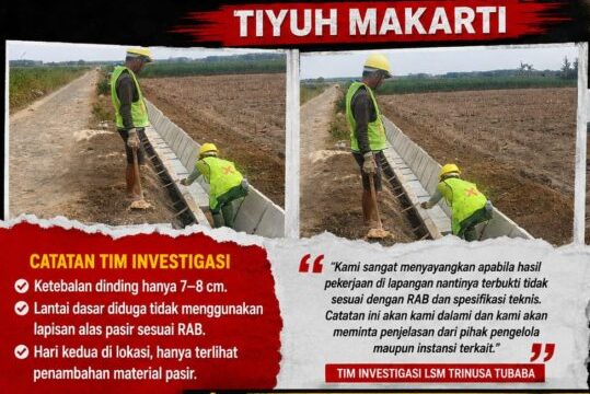 Proyek Irigasi P3-TGAI di Tiyuh Makarti Disorot LSM TRINUSA, Diduga Tak Sesuai Spesifikasi Teknis