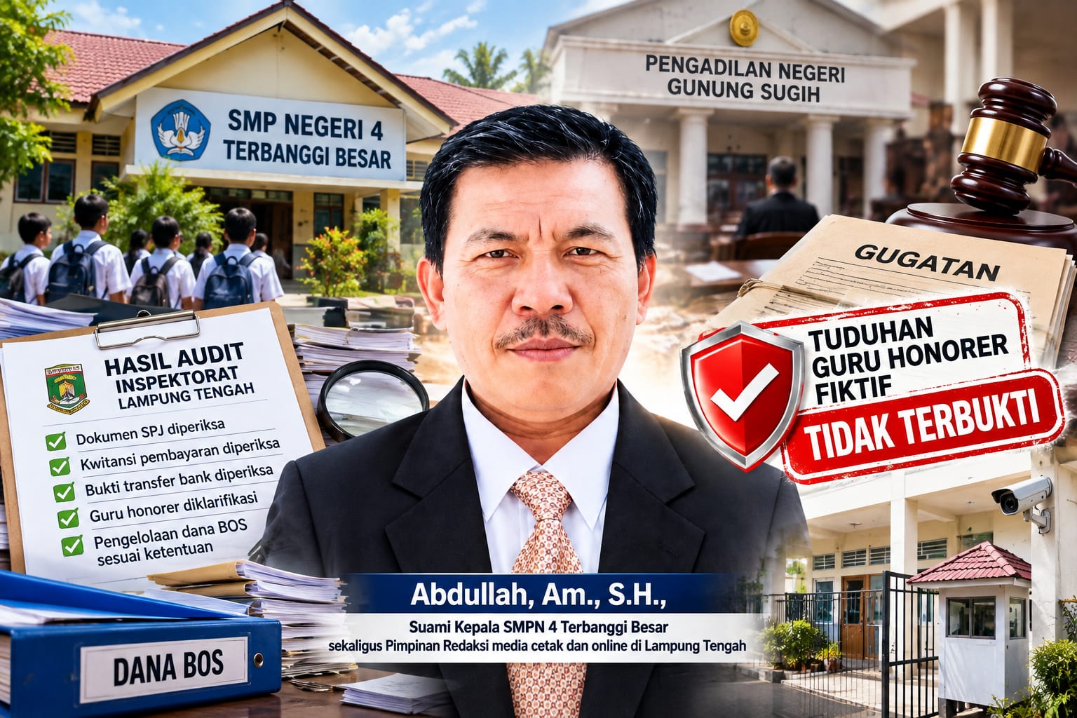 Digugat ke Pengadilan Gunung Sugih, Kepsek SMPN 4 Terbanggi Besar Tegaskan Tuduhan guru honorer Fiktif Tak Terbukti