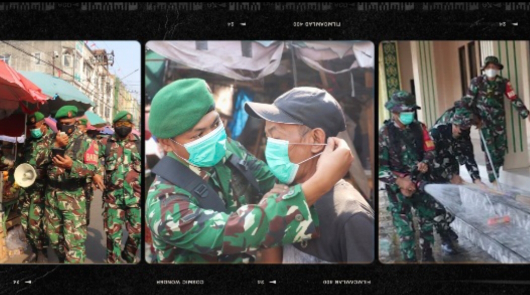 Dampak Erupsi Anak Krakatau, Babinsa Kodim 0410/KBL Turun Tangan Bersihkan Abu dan Bagi Masker