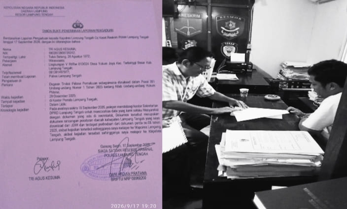 Tri Agus Adukan Pemkab Lampung Tengah ke Polisi Terkait Dugaan Manipulasi Dokumen Perda