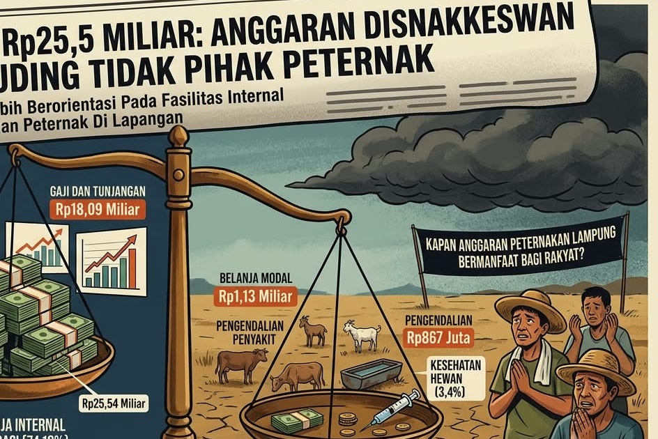 Belanja Pegawai Dominasi Anggaran Disnakkeswan Lampung Rp25,5 Miliar, Pos Kesehatan Hewan Hanya 3,4 Persen