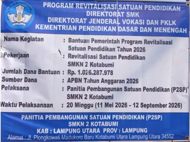 Dugaan Penyimpangan Proyek Revitalisasi SMKN 2 Kotabumi Rp1 Miliar: Spesifikasi Material dan TKDN Diabaikan